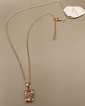 Collier pierre œil de chat rose