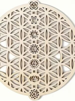 Lot de 5 Sous-verres en Bois fleur de vie &7 Chakras - Mandala