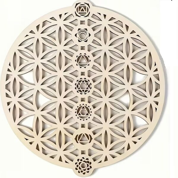 Lot de 5 Sous-verres en Bois fleur de vie &7 Chakras - Mandala